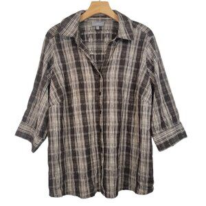 Essentials Plaid Shirt Womens Plus Sz 18/20W Cotton Blend Button Up 3/4 Sleeve